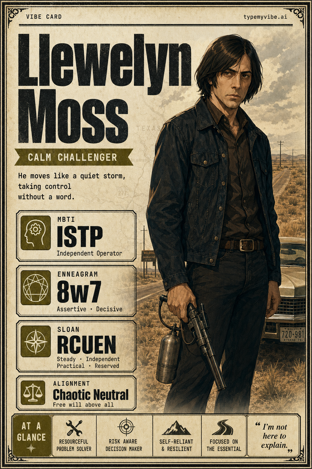 Llewelyn Moss vibe card